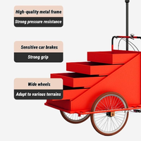 Accessoires pour café : Tricycle mobile orange avec parapluie pour la vente de snacks, bonbons, fleurs, événements de mariage, en acier inoxydable résistant à la rouille