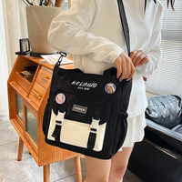 Bolso de Hombro con Estampado de Dibujos Animados, Bolso Tote de Gran Capacidad con Bloques de Color, Bolso Cruzado para Estudiantes