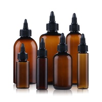 Flacon compte-gouttes ambré en PET anti-fuite avec bouchon supérieur pour huile capillaire cosmétique, 12oz 20ml 40ml 60ml 80ml 120ml