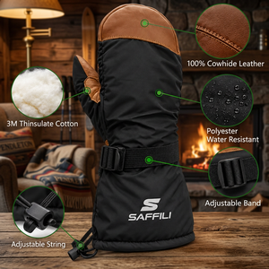 Mitaines de ski et de snowboard isolées pour l'hiver, en cuir de vachette, en polyester, imperméables, avec sangle réglable, unisexe - Product Image 2