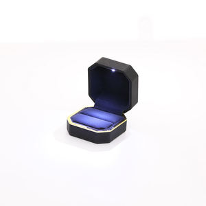 Premium Modern Luxury LED Light <b>Black</b> Jewelry <b>Box</b> Golden Edge Octagonal Square Pattern Handmade Jewellery Storage - Product Image 2