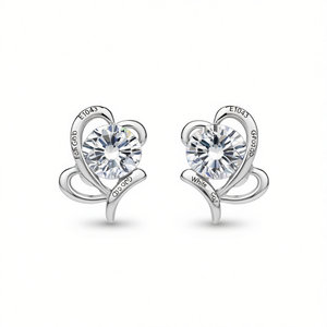 E1043 Orecchini a perno a forma di cuore in oro bianco con cristalli rotondi incastonati a griffe, gioielli classici alla moda, regalo unisex - Product Image 1