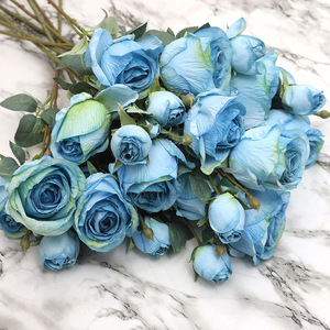 ดอกกุหลาบประดิษฐ์สไตล์วินเทจช่อดอกไม้งานแต่งงานดอกไม้พลาสติกจำลองคุณภาพสูงตกแต่งบ้าน - Product Image 3