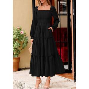 PRETTYGARDEN 2025 Vestido Largo Casual de Otoño para Mujer, Manga Larga, Fruncido, con Volantes, Elegante, para Invitadas de Boda, Vestidos de Noche - Product Image 2