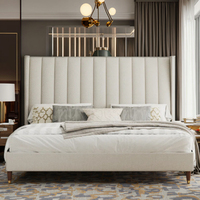 Ensemble de lit double Queen style nordique de luxe léger avec rangement, mobilier moderne minimaliste en lin rembourré, idéal pour villa spacieuse