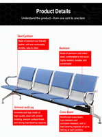 Chaise longue moderne en métal, siège d'attente en fer pour espaces publics, aéroports, hôtels, bureaux, salons, écoles, hôpitaux