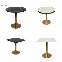 Table de Salle à Manger Ronde de Luxe Moderne Dorée, en Pierre Frittée Effet Marbre, pour Café, Bistro, Bar et Restaurant