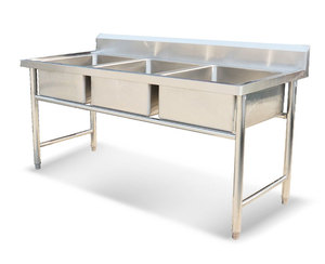 Lavello Industriale TONNLI <span class=keywords><strong>a</strong></span> 3 Scomparti in Acciaio Inox con Rivestimento Anaerobico, Capacità di Carico 500 Kg/<span class=keywords><strong>m</strong></span> per Sistemi di Lavaggio Piatti - Product Image 3