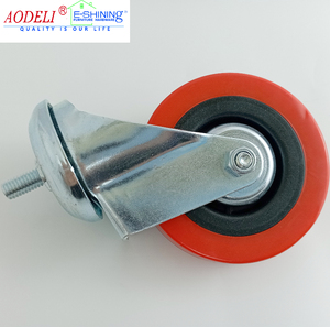 Roulettes en PU rouge avec couvercle Remplacements Plaque supérieure pivotante Tige filetée Roulettes de <span class=keywords><strong>chariot</strong></span> Roues avec frein - Product Image 1