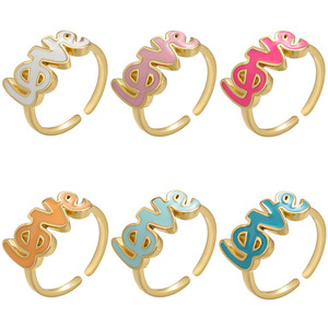 Anillo de Latón con Baño de Oro de 18k, Modelo RA1129, con Esmalte Clásico Multicolor y Escritura <span class=keywords><strong>Cursiva</strong></span> de la Palabra 'Love', para Damas, Regalo para el Día de San Valentín - Product Image 4