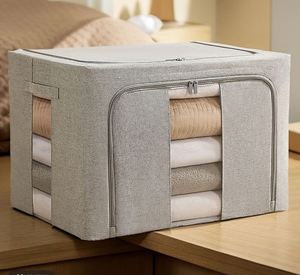 ที่เก็บเสื้อผ้าแบบพับได้ความจุมากสำหรับตู้เสื้อผ้าที่เก็บของในบ้านพร้อมกล่องเสื้อผ้าโครงเหล็ก - Product Image 1