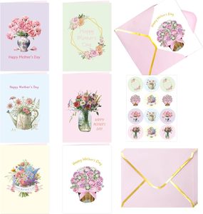 Ensemble de cartes de voeux pour la fête des mères avec enveloppes autocollants Invitations florales roses pour la fête des - Product Image 1