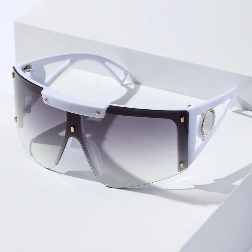 New arrivals luxury shades wholesale custom logo ladies white frame oversize wrap one piece gradient lens sunglasses for women