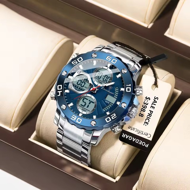 Top Brand POEDAGAR E102 Man LED Alarm Dual Time Display Digital Quartz Movement Men Watch Electronic Waterproof Wristwatch 2025