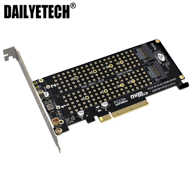 PH45 Dual M.2 NVME to PCI Express X8 4.0 Raid Controller PCIE Split Card M2 NVME M KEY for 2230 2242 2260 2280 22110 NVME SSD