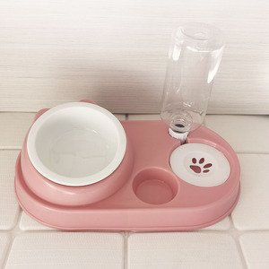 Double bol automatique en plastique écologique pour animaux de compagnie protecteur des vertèbres cervicales conception oblique mangeoire d'eau pour chiens et chats d'intérieur - Product Image 6