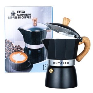 Envío rápido, <span class=keywords><strong>cafetera</strong></span> de estufa <span class=keywords><strong>italiana</strong></span> de aluminio negro de 3 <span class=keywords><strong>tazas</strong></span>, olla Moka de Color personalizado con logotipo serigrafiado - Product Image 6