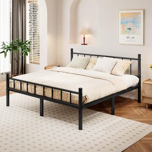 <span class=keywords><strong>Grand</strong></span> cadre de lit en métal avec tête de lit et pied de lit, base de matelas à plateforme en métal de 14 pouces avec support à lattes en acier - Product Image 1