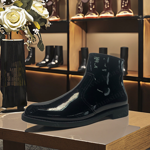 Lxg, Hoog Glas Zwart Glanzend Leer Gelegenheid Parade Kantoorschoenen Midden-Cut Kantoor Formele Schoenen Met Zijrits Hsa131 - Product Image 1