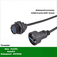 Conector USB 3.0 Roscado, Impermeable IP67/68, Termoplástico PA66, Macho y Hembra, Moldeado, Recto, 1m 2M, para Placa Trasera PCB