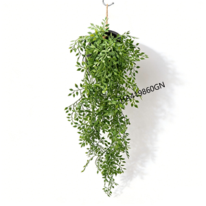 Planta Artificial Colgante <span class=keywords><strong>de</strong></span> Hojas <span class=keywords><strong>de</strong></span> Melón Falsas en Maceta <span class=keywords><strong>de</strong></span> Cerámica Negra con Hojas Flocadas para Decoración <span class=keywords><strong>de</strong></span> Pared - Product Image 2