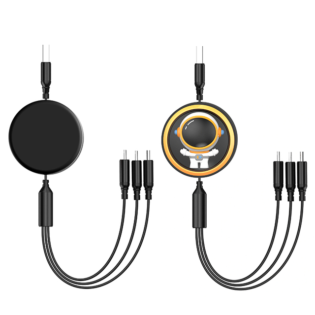 Black Retractable 3 in 1 USB Cable 100W Multi Charging Cable for iPhone iPad HTC LG Samsung Galaxy