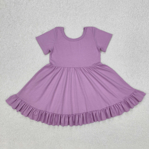 Vestidos de Verano al por Mayor para Niñas Pequeñas, Vestido Dulce de 0 a 16 Años, Manga Corta, Algodón Sólido, Volantes, Largo hasta la Rodilla, Estilo A-Line - Product Image 6