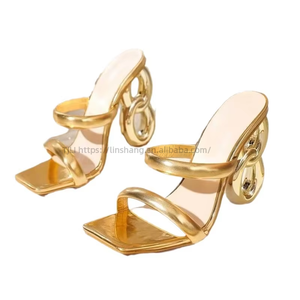 Vente en gros usine : Sandales pour femmes dorées de haute qualité, à talons, de style original et tendance, pour le commerce extérieur, grandes tailles - Product Image 5