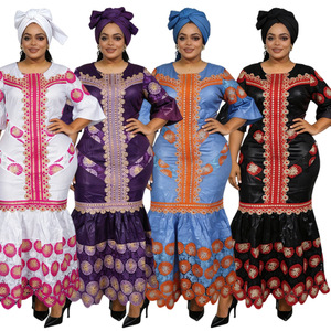 Robe Dashiki Abaya pour femme, grande taille, respirante, imprimée numériquement, avec broderie africaine, dentelle et patchwork, style Moyen-Orient, et foulard - Product Image 1