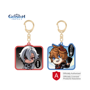 Vente en gros sous licence officielle Anime produit <span class=keywords><strong>Genshin</strong></span> Impact charme Arlecchino métal bouton acrylique Anime porte-clés pour la décoration - Product Image 1