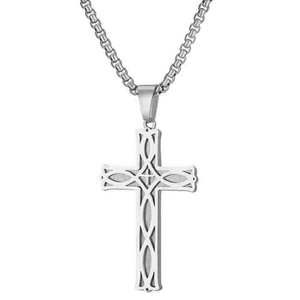 Collar de Acero Inoxidable con Colgante de Cruz Irlandesa de 43 mm para Uso Diario Femenino - Product Image 5
