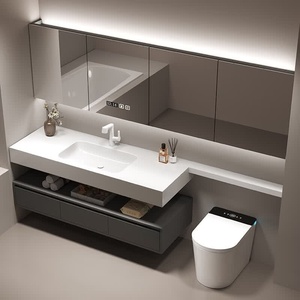 Simple and luxurious hanging slate ceramic seamless basin bathroom cabinet washbasin - Product Image 4