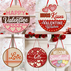 Adorno Redondo de Madera para el Día de San Valentín, Decoración de Pared con Tema de Corazón, Letrero Colgante Hecho a Mano de Madera de Boj para Interiores 666998 - Product Image 1