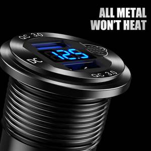 Chargeur de voiture et de <span class=keywords><strong>moto</strong></span> 12V 36W en aluminium, étanche, QC3.0, double port <span class=keywords><strong>USB</strong></span>, <span class=keywords><strong>prise</strong></span> de chargeur de voiture et de <span class=keywords><strong>moto</strong></span> <span class=keywords><strong>avec</strong></span> voltmètre numérique et <span class=keywords><strong>interrupteur</strong></span> - Product Image 2