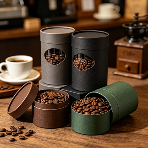 Custom Printing Kraft Paper Cardboard Tea Cans <b>Container</b> Packaging Cylinder Box 250gr Coffee Beans Paper Tube with clear window - Product Image 1