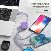Câble de données rétractable trois-en-un en cuivre pur tressé TPE 66W 3A à charge rapide pour téléphones mobiles Android, ordinateurs et appareils photo