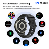 Miccell Sport Smartwatch Unterstützt Herzfrequenz- und Blutsauerstoffüberwachung, Schlaftracking und Anrufe, IP68 Wasserdicht