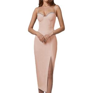 Dernier modèle de robe de soirée moulante sans bretelles, ornée de cristaux, à fente haute, longueur genou, taille naturelle, pour dîner et événements élégants - Product Image 1