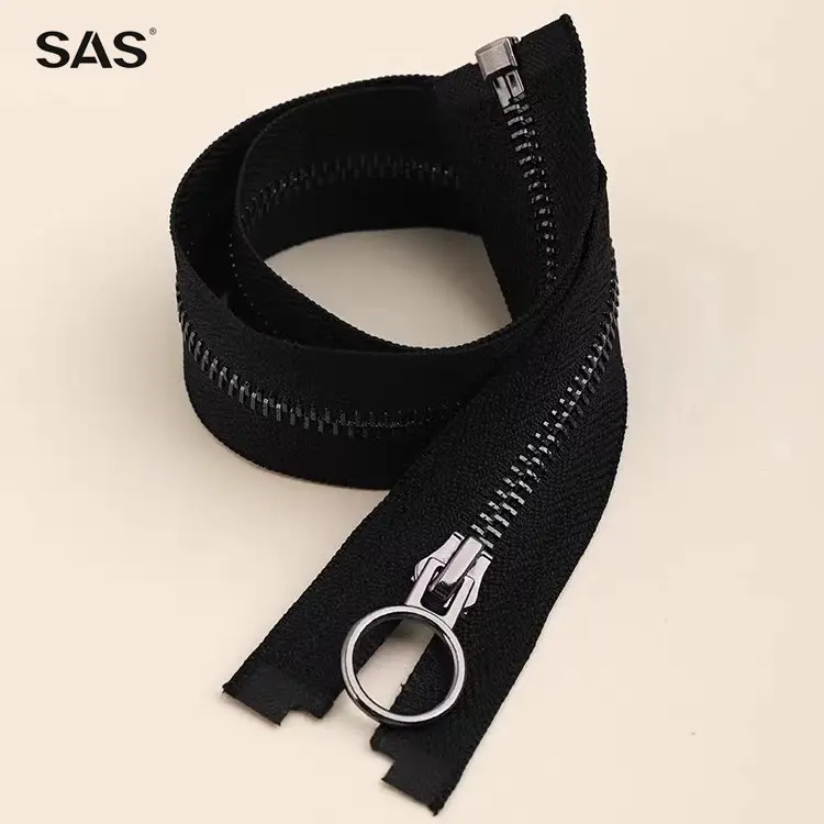 SAS veste de haute qualité fermeture éclair Logo personnalisé taille couleur noire extrémité ouverte fermeture éclair en métal pour vêtements