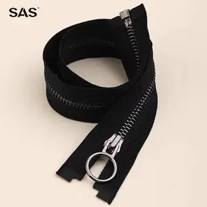 SAS ซิปแจ็กเก็ตซิปสีดำปลายเปิดซิปโลหะสีดำขนาดโลโก้ตามสั่งสำหรับเสื้อผ้า