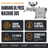 Presse à huile domestique et commerciale Hanhuang D05 en acier inoxydable, capacité 2-3 kg/h, semi-automatique, réglable, 600W