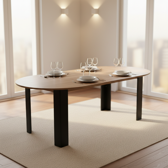 Low MOQ Custom Gelin Wood Panel Modern Adjustable Folded Stable Custom Color/Size Eco-friendly Metal Legs Dining Table