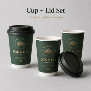 แก้วกระดาษสองชั้นแบบใช้แล้วทิ้ง ขนาด 12oz 16oz เป็นมิตรกับสิ่งแวดล้อม สำหรับร้านค้า ขายส่ง พร้อมฝาปิด สำหรับเครื่องดื่มร้อนเย็น พิมพ์โลโก้ได้ - Product Image 3