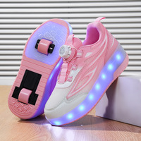 Chaussures à roulettes LED ZHOYA pour enfants, double roues en PU, tige en maille respirante, baskets lumineuses à roulettes pour enfants, boucle rotative, école