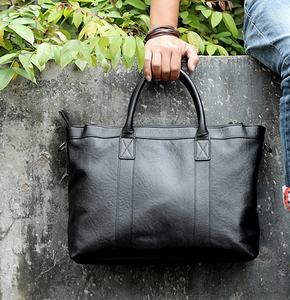 DFD010 Sac de documents de luxe pour hommes en cuir de vachette pleine fleur noir avec bandoulière et poignée - Product Image 4