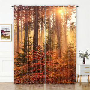 Cortinas opacas con paisaje de bosque, Misty Sunshine Woodland Tree Path Nature Landscape Print Oscurecimiento Ventana Ojal Cortinas/ - Product Image 4