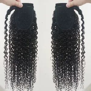 Wholesale virgin brazilian wavy and curly claw clip ponytail human hair extension