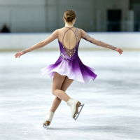 Robe de patinage et de danse pour enfants et adultes, dégradé violet et blanc, manches longues en maille, dos découpé avec strass, pour compétition et spectacle de patinage sur glace