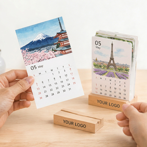 Calendario de Escritorio 2027, Calendario Decorativo de 12 Meses con Base de Madera y Diseño Floral para Oficina, Hogar y Mesa - Product Image 3