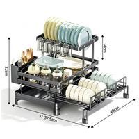 Étagère de séchage pliable robuste en gros, étagère à vaisselle extensible pour la cuisine avec bac d'égouttage et porte-ustensiles